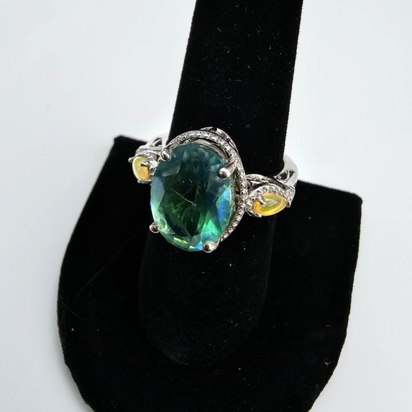 Genuine Exotic Peacock Quartz & Opal Ring in Sterling Silver Size 8 - Picture 11 of 17